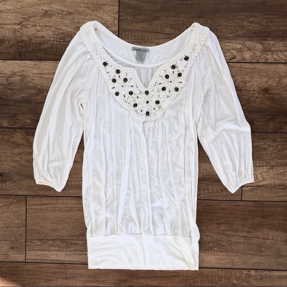 Boho beaded quarter sleeve top